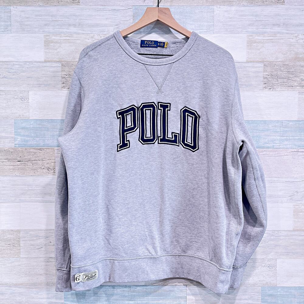 POLO Ralph Lauren Applique Logo Sweatshirt Gray Crewneck Cotton Blend Mens XL